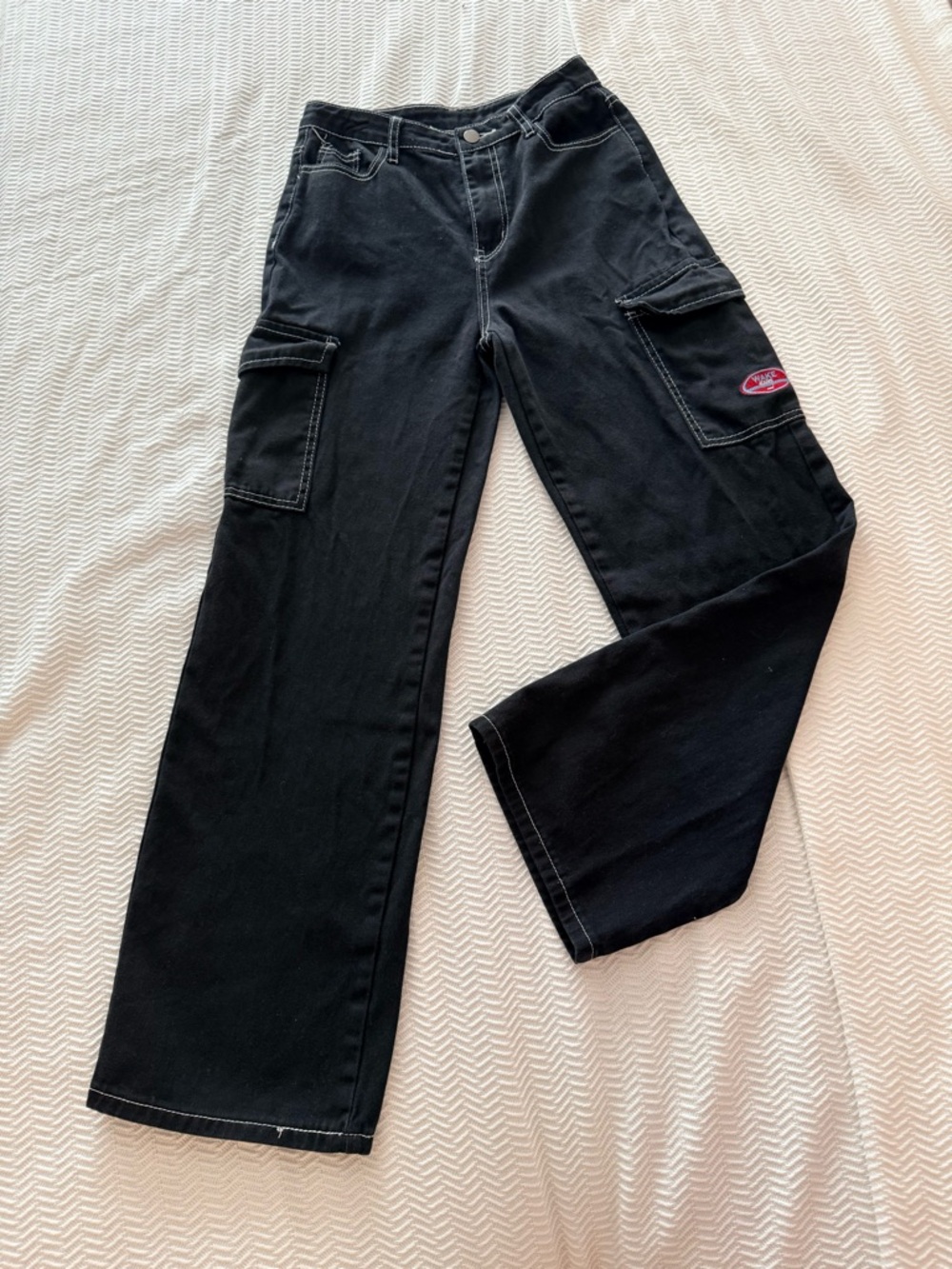SHEIN Black Cargo Jeans White Stitching for Girls Youth 14